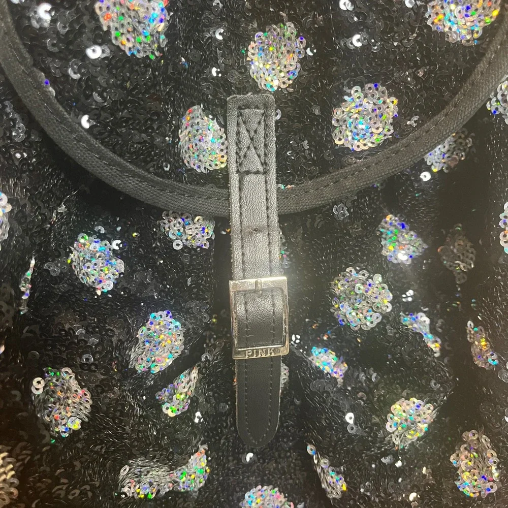 Victoria's‎ Secret PINK Sequin Polka Dot Festival Backpack Black Silver Sparkle